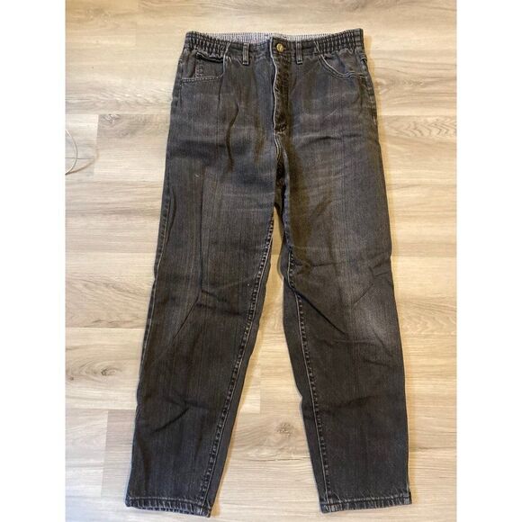 Denim Riders, women's black faded elastic waist high rise straight leg jeans 12P - Picture 1 of 9